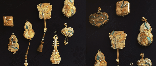 Exquisite embroidered Song Brocade earrings with intricate silk patterns, showcasing Chinese heritage craftsmanship