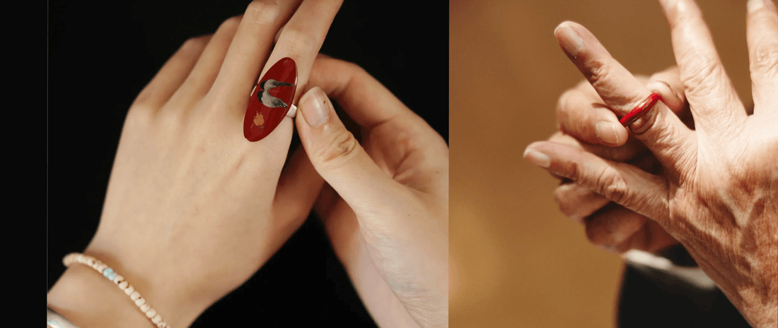 Two Red Chinese Lacquer Rings, Handcrafted Heritage Jewelry