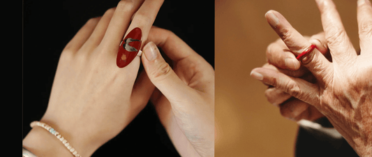 Two Red Chinese Lacquer Rings, Handcrafted Heritage Jewelry