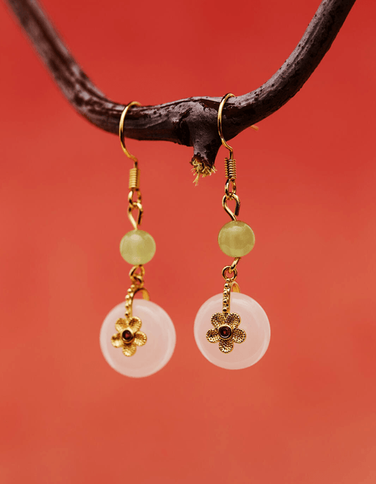 Golden Chalcedony Peace Knot Earrings – Minimalist Design, S925 Gold-Plated, 4.2cm Drop