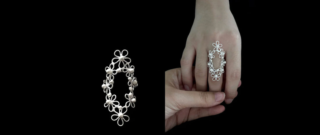 Chinese filigree ring with intricate silver wirework, showcasing traditional craftsmanship