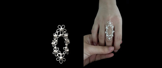 Chinese filigree ring with intricate silver wirework, showcasing traditional craftsmanship