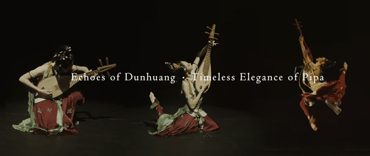 	Dunhuang mural featuring celestial pipa dancers in flying apsara posture