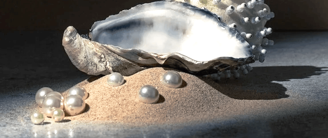Pearls glowing like moonlight — a close-up homage to Eastern beauty and symbolism