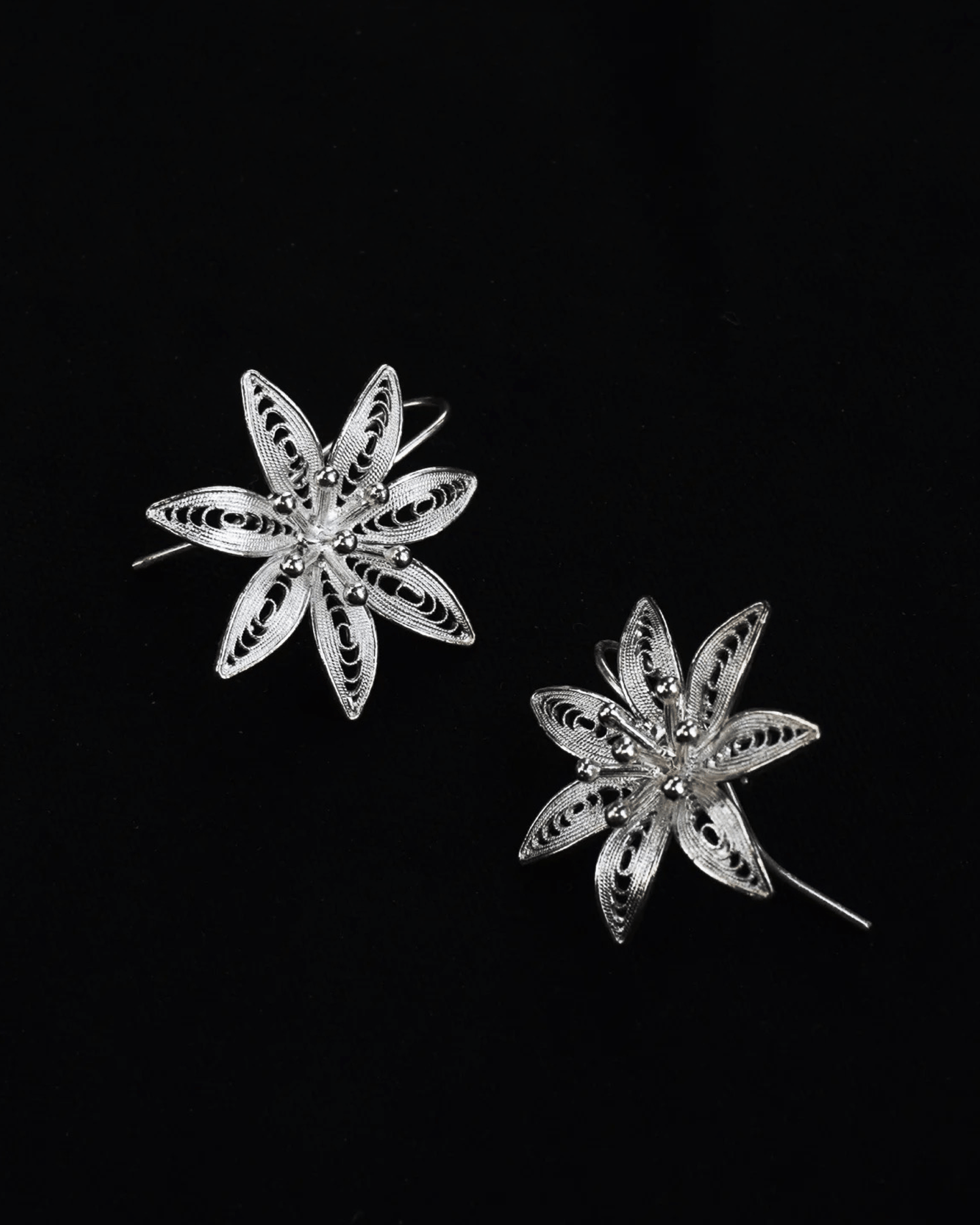 Close-up of handcrafted Chinese filigree earrings - a boutique wedding accessory blending heritage and elegance.