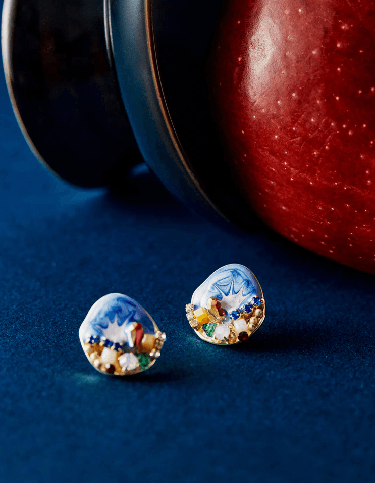 Blossom Grace Enamel Filigree Earrings Close-Up