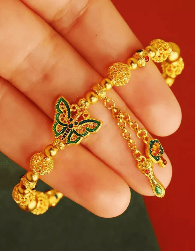 Luxury 24K Gold Filigree Enamel Bracelet Inspired by Chinese Butterfly Motifs