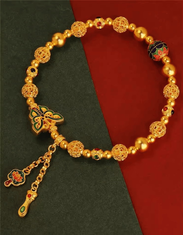 Golden Butterfly Bracelet with Filigree Enamel and 24K Gold Finish