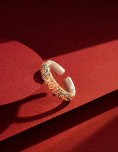 zolanjewelry Intricate Cloisonné Enamel Begonia Ring