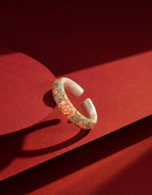 zolanjewelry Intricate Cloisonné Enamel Begonia Ring
