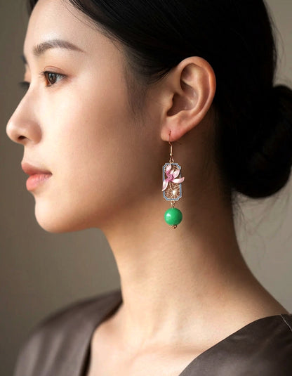 Model wearring zolanjewelry Orchid Sonata cloisonne Enamel Earrings
