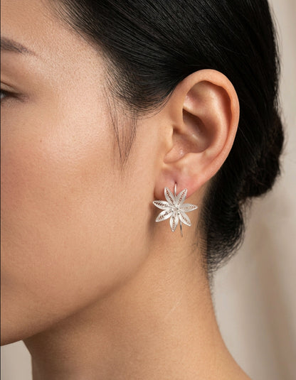 Model wearing Sterling Silver Filigree Ear hooks by Zolanjewelry