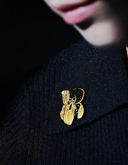 Artisan iris flower brooch crafted with traditional lacquer art