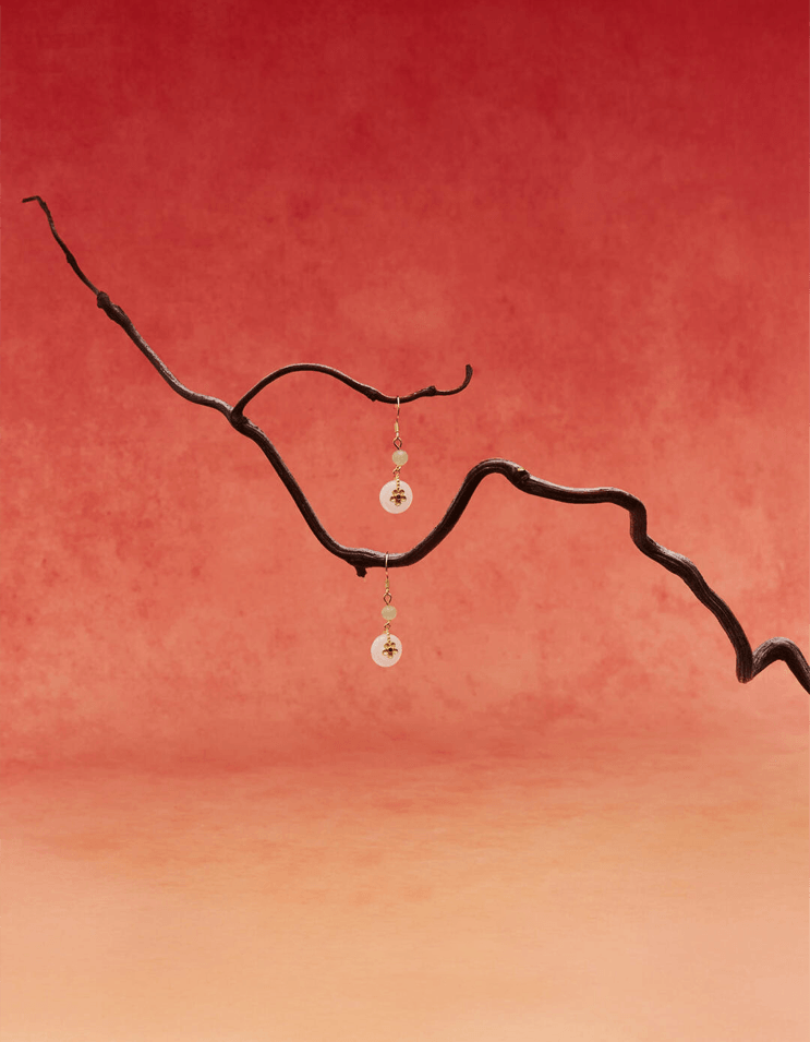 Golden Chalcedony Peace Knot Earrings – Minimalist Design, S925 Gold-Plated, 4.2cm Drop