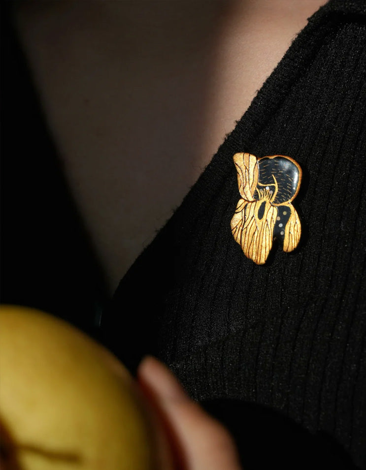 ZolanJewelry handcrafted lacquer iris brooch inspired by Chinese painting